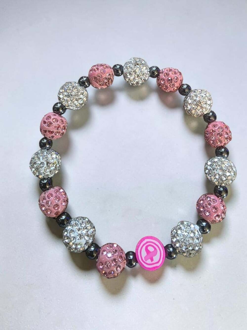 Breast Cancer Awareness Rhinestone Crystal Bead Bracelet